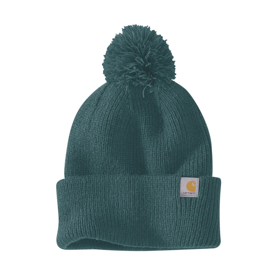 RIB KNIT POM POM BEANIE Greenstone
