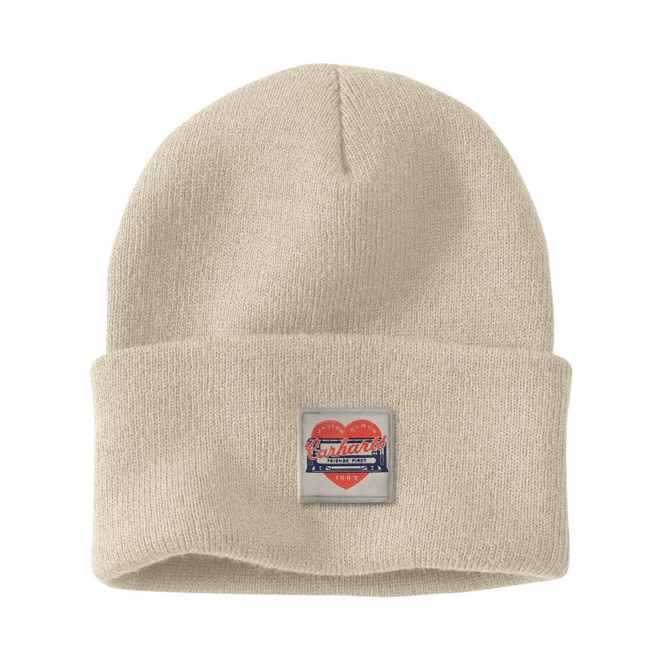 KNIT HEART PATCH HAT Oat Milk