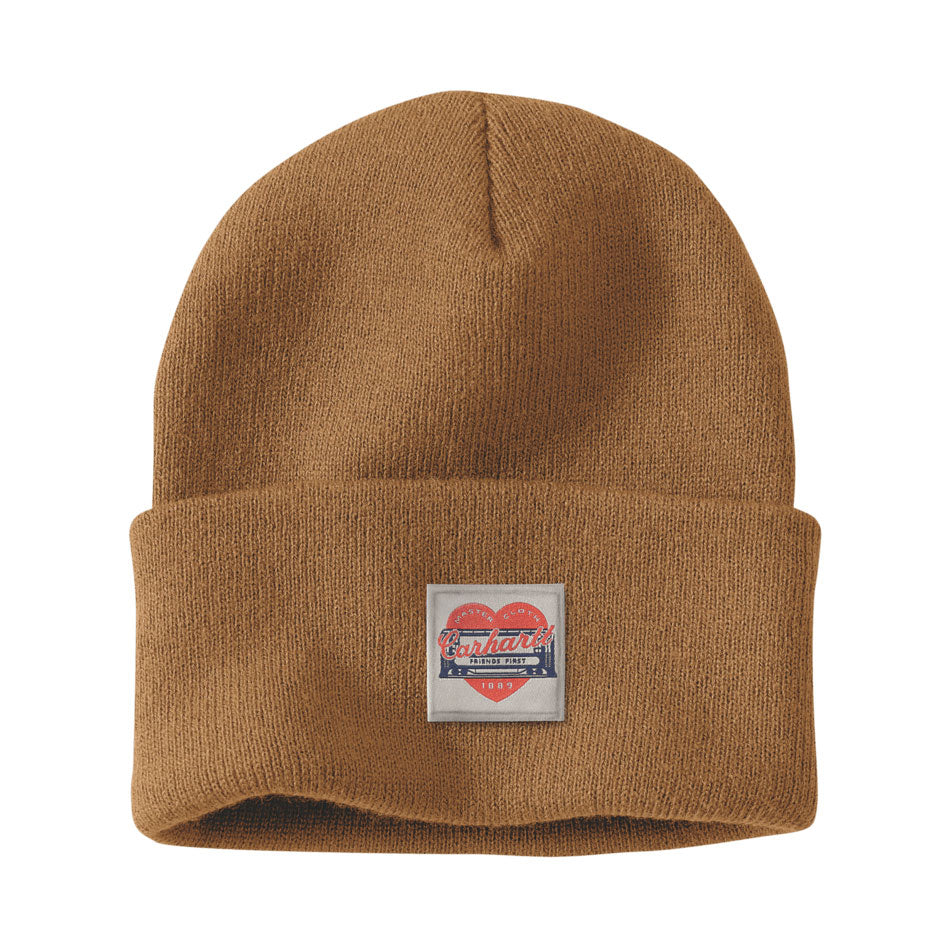 KNIT HEART PATCH HAT Carhartt Brown