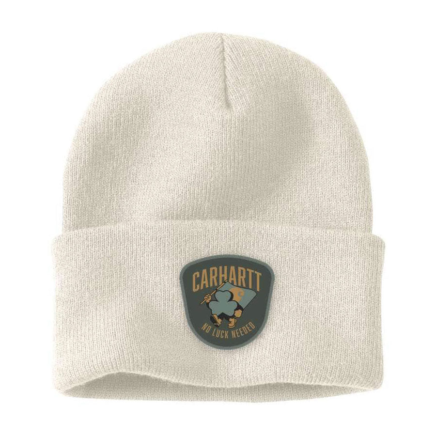KNIT SHAMROCK PATCH BEANIE Winter White