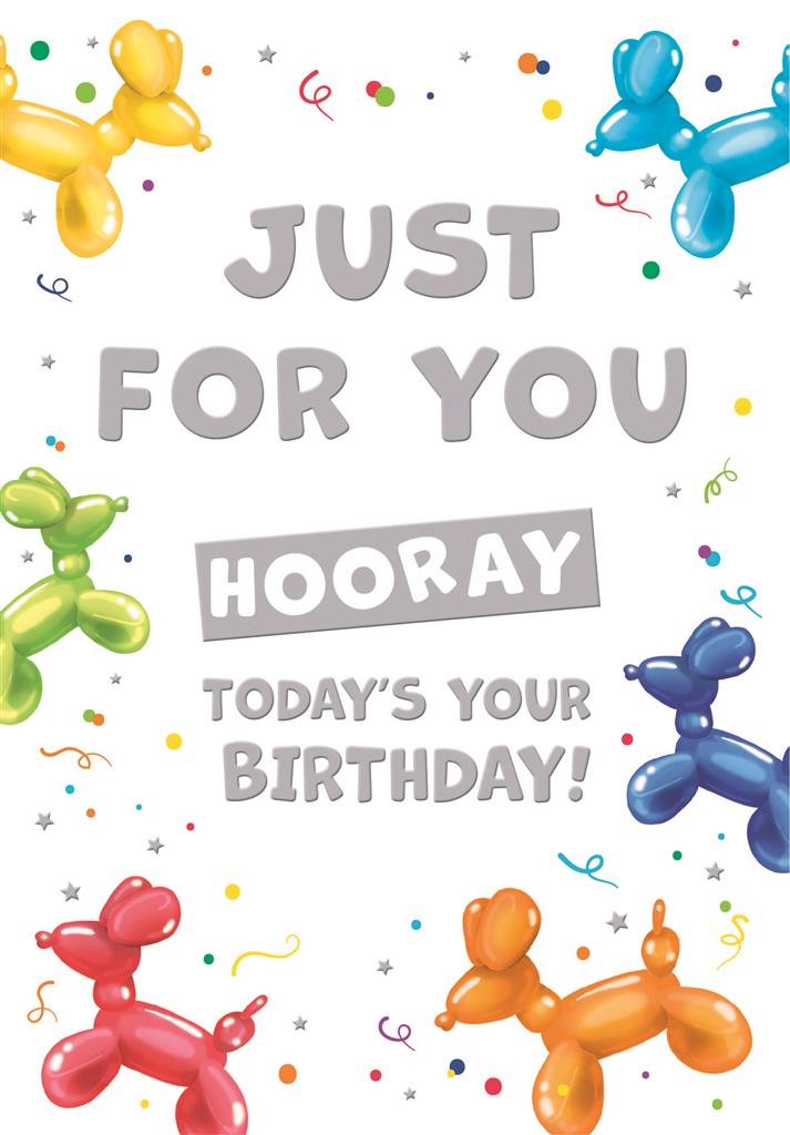Birthday Card- Balloon Animals White