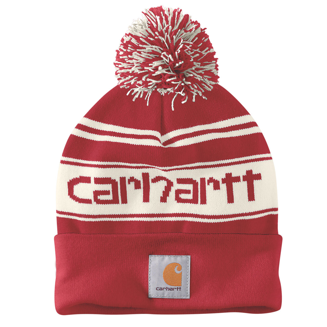 KNIT POM POM CUFFED LOGO BEANIE Red/Winter White Marl