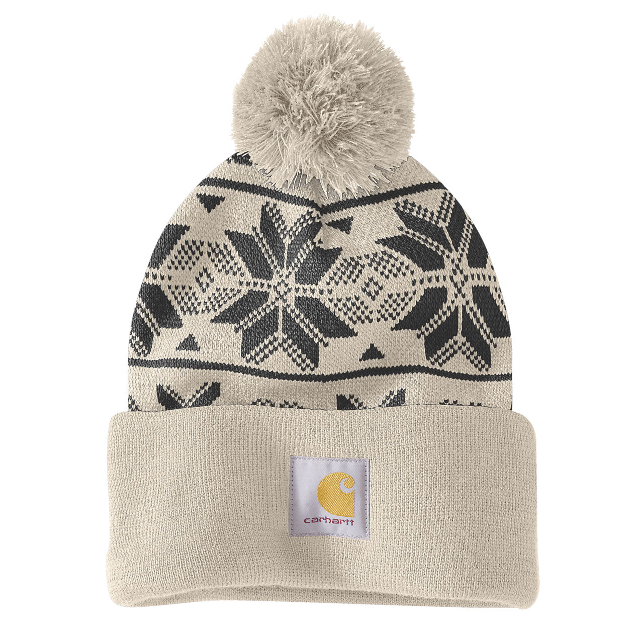 KNIT POM CUFFED JACQUARD BEANIE Oat Milk