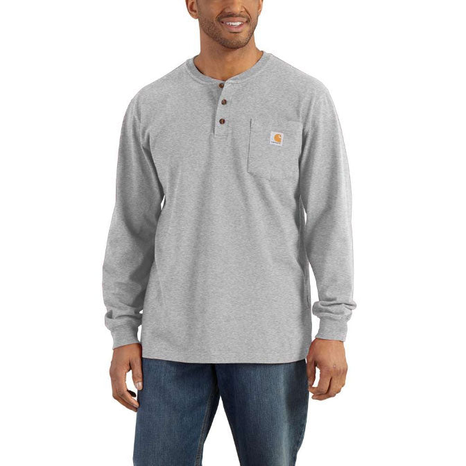 WORKWEAR LONG SLEEVE HENLEY POCKET T-SHIRT Heather Grey