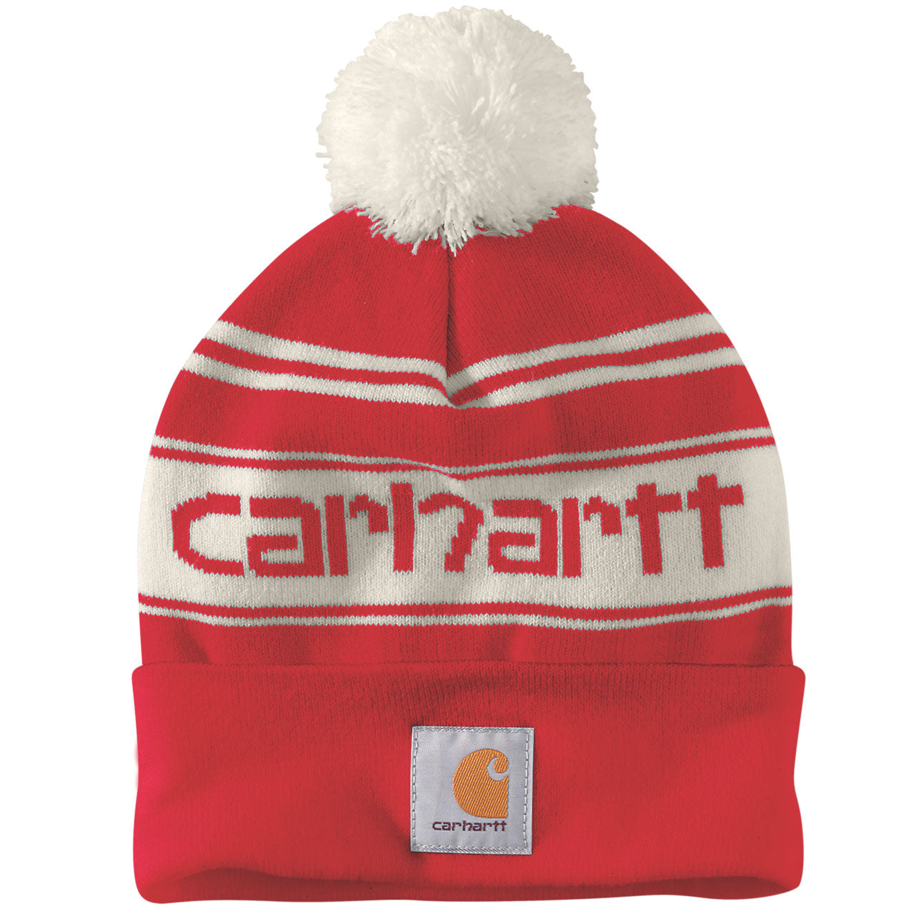 KNIT POM POM CUFFED LOGO BEANIE Red/Winter White