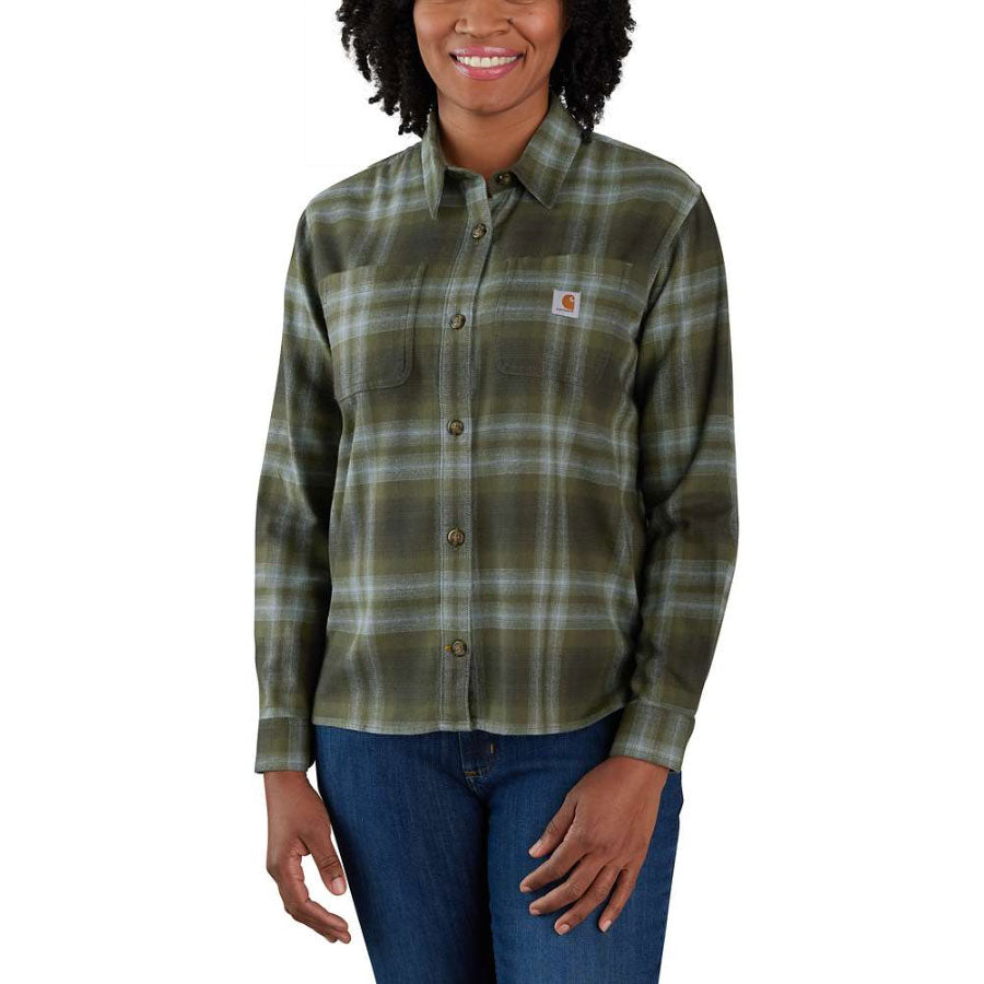 WOMENS LOOSE FIT FLANNEL LONG-SLEEVE PLAID SHIRT Basil