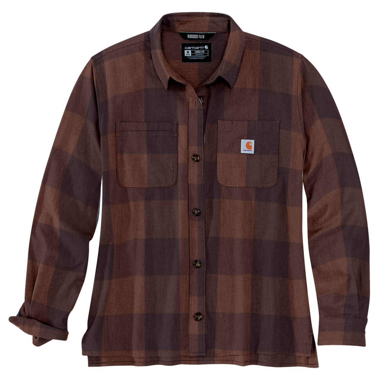 WOMENS LOOSE FIT FLANNEL LONG-SLEEVE PLAID SHIRT Blackberry