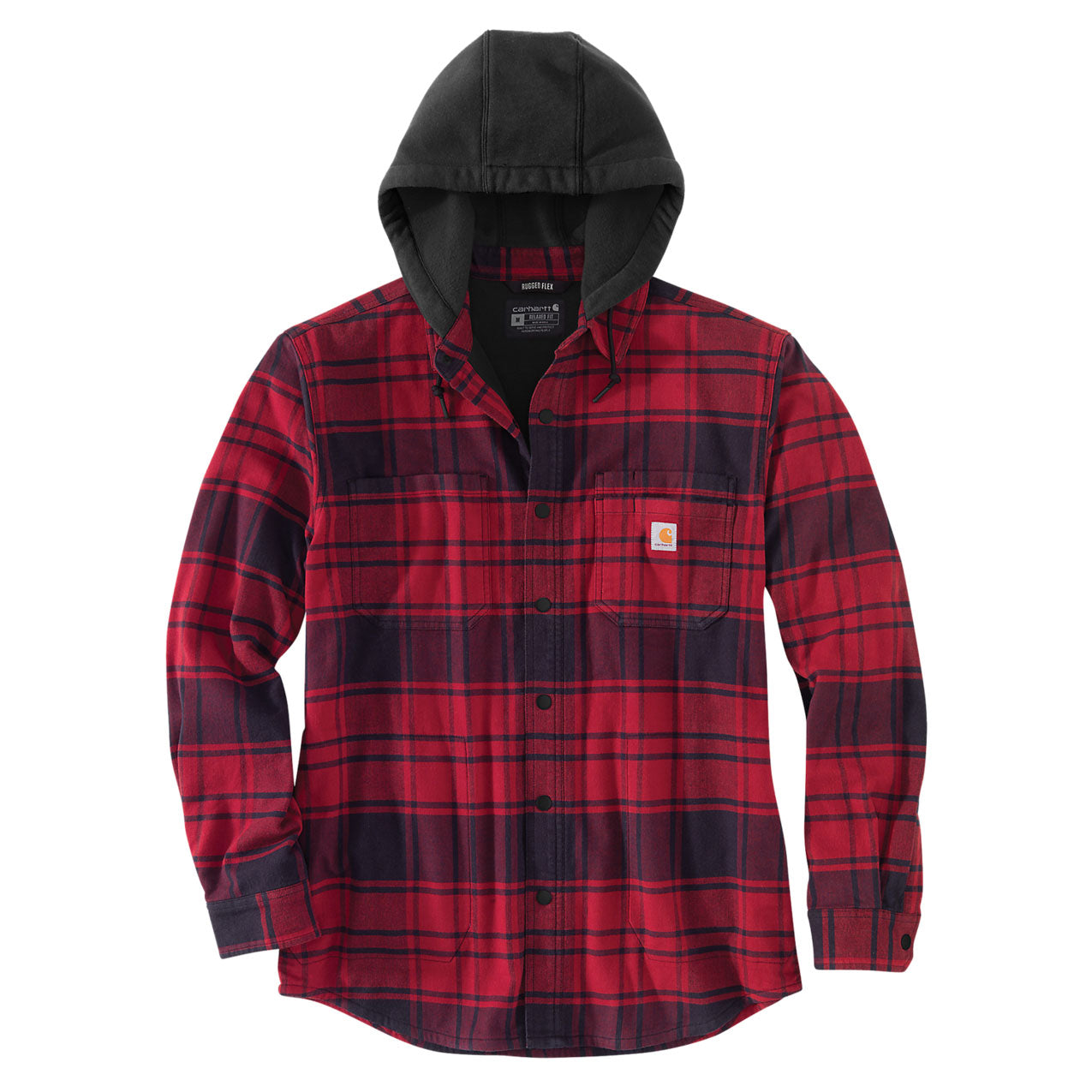 FLEECE LINED HOODED FLANNEL SHIRT JAC Oxblood