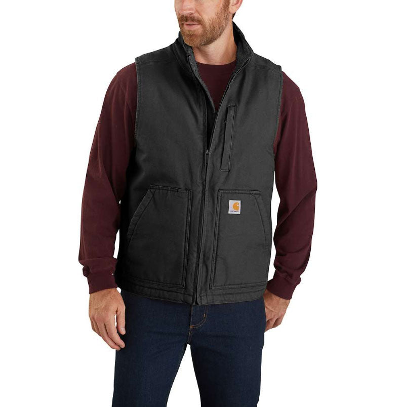 LOOSE FIT WASHED DUCK SHERPA-LINED MOCK-NECK VEST Black