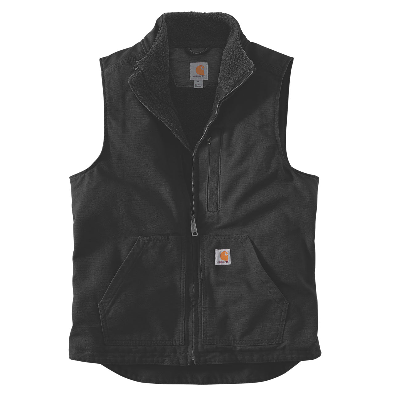 LOOSE FIT WASHED DUCK SHERPA-LINED MOCK-NECK VEST Black