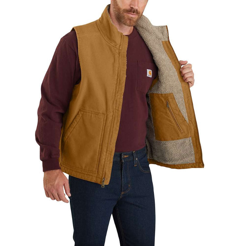 LOOSE FIT WASHED DUCK SHERPA-LINED MOCK-NECK VEST Carhartt Brown