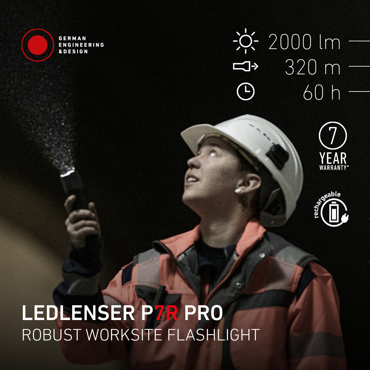 P7R Pro Rechargeable Torch 2025, 2000 Lumens