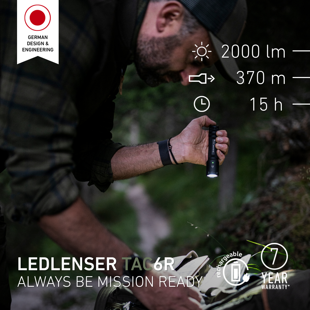 TAC6R Tactical Rechargeable Torch 2026, 2000 Lumens