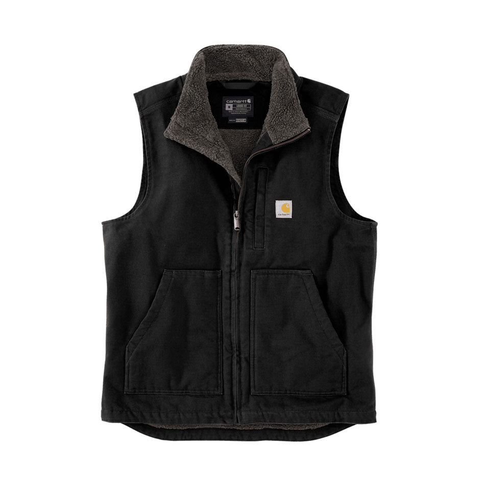 LOOSE FIT WASHED DUCK SHERPA-LINED MOCK-NECK VEST Black