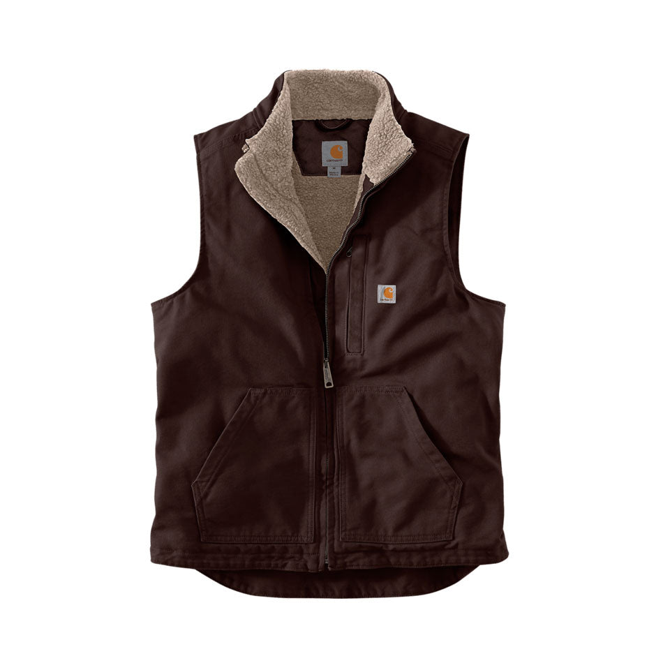 LOOSE FIT WASHED DUCK SHERPA-LINED MOCK-NECK VEST Dark Brown