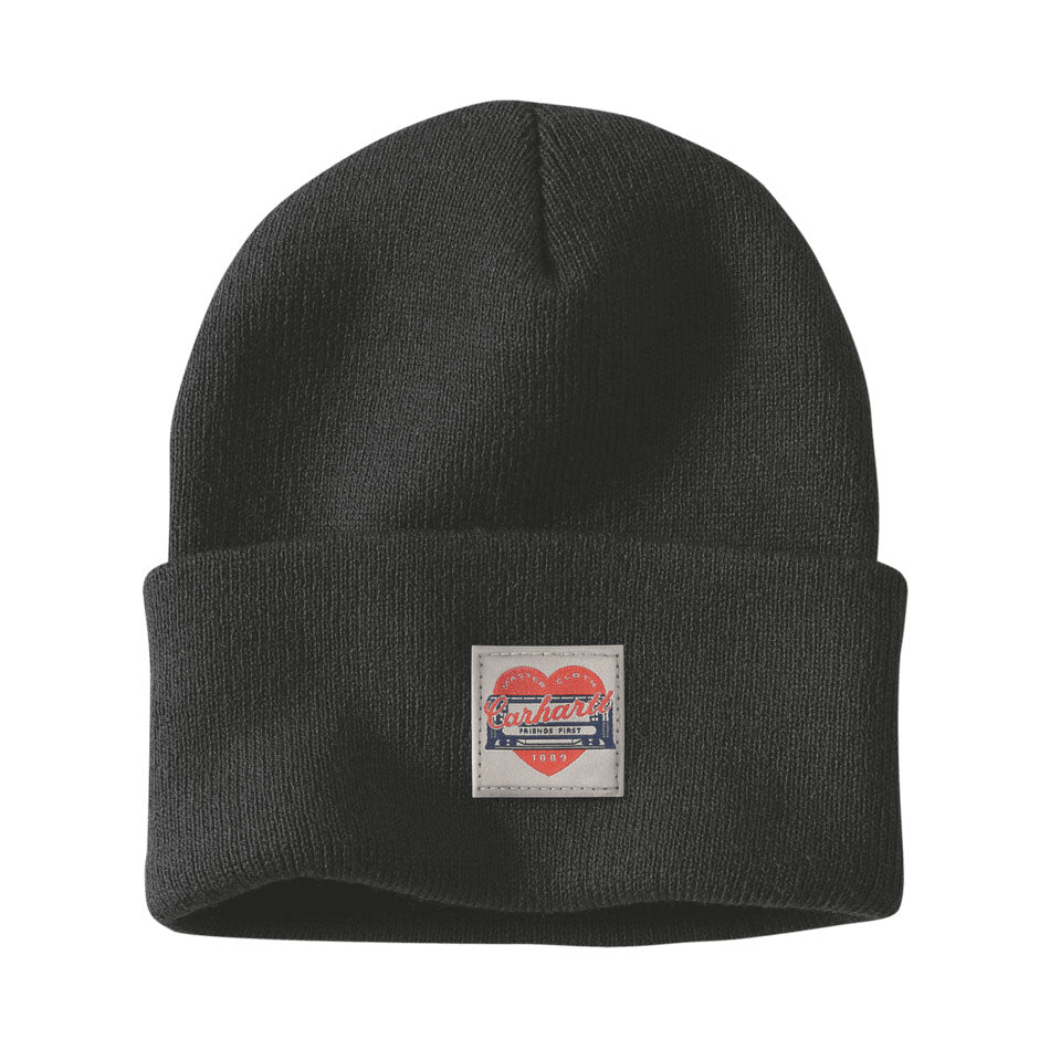 KNIT HEART PATCH HAT Black