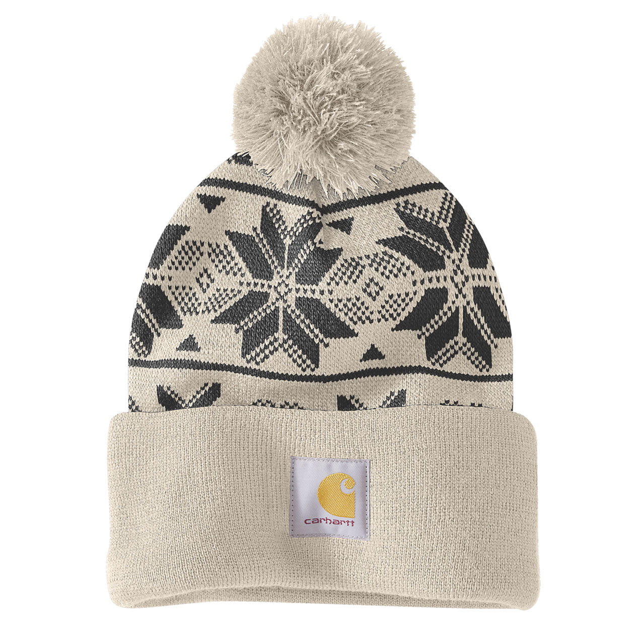 KNIT POM CUFFED JACQUARD BEANIE Oat Milk