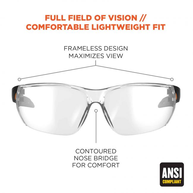 Skullerz VALI Frameless Safety Glasses Anti-Fog Clear Lens