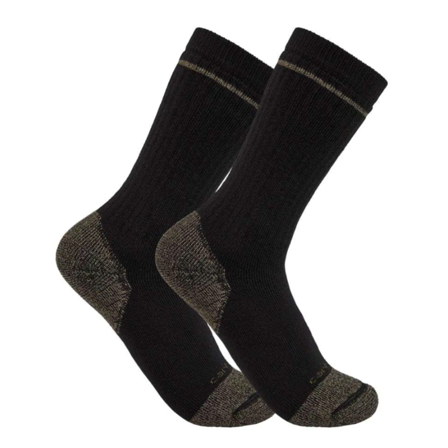 MIDWEIGHT COTTON BLEND STEEL TOE BOOT SOCK 2 PAIRS Black